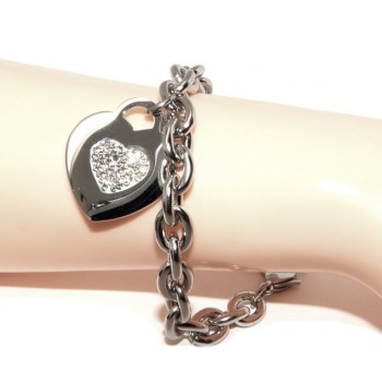NSA|NALBORI bracelet woman anallergic steel chain with pave 'zircon heart pendant