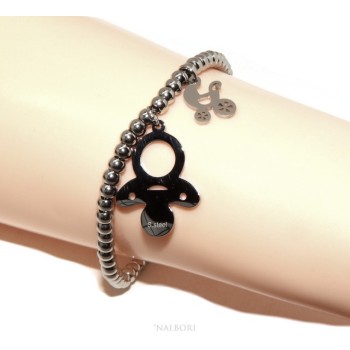 NSA|NALBORI stainless steel bracelet hypoallergenic balls with pacifier pram pendant