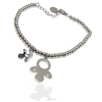 NSA|NALBORI stainless steel bracelet hypoallergenic balls with pacifier pram pendant