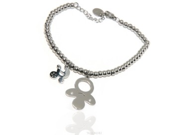 NSA|NALBORI stainless steel bracelet hypoallergenic balls with pacifier pram pendant