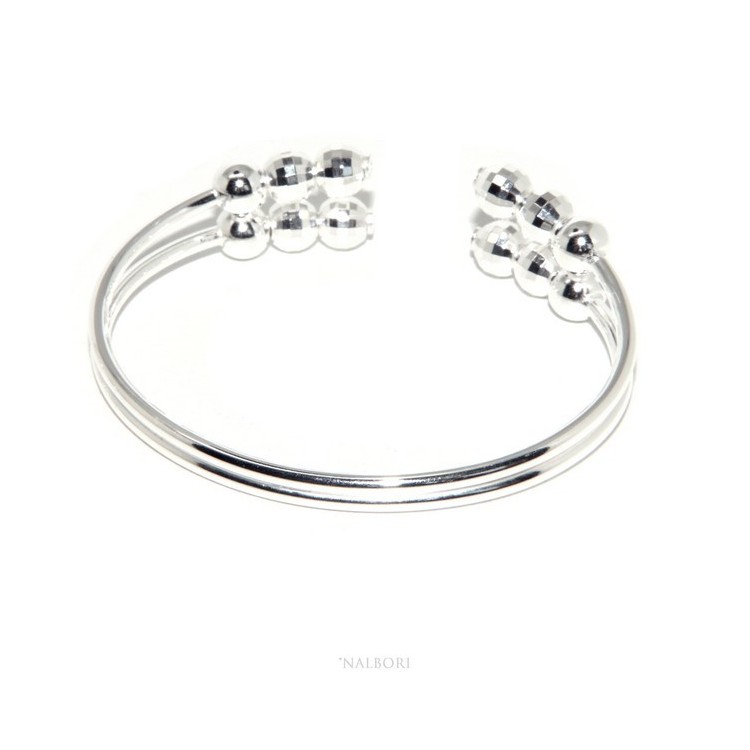 NSA|ARGENTO 925 : Bracciale donna schiava aperto doppio contrarie' palline sfaccettat