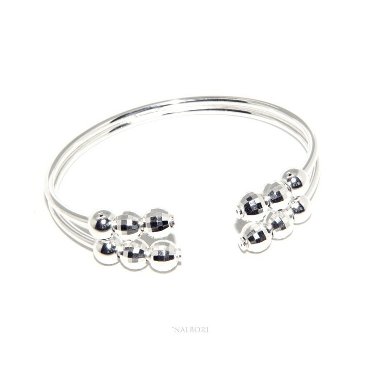 NSA|ARGENTO 925 : Bracciale donna schiava aperto doppio contrarie' palline sfaccettat