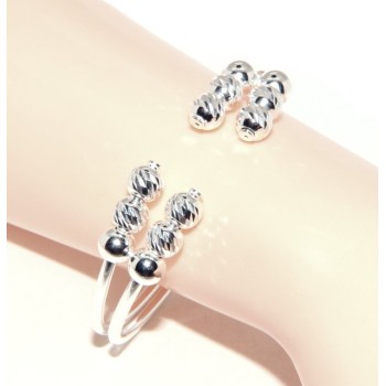 NSA|SILVER 925: Bracelet female slave open double opposite 'diamond balls