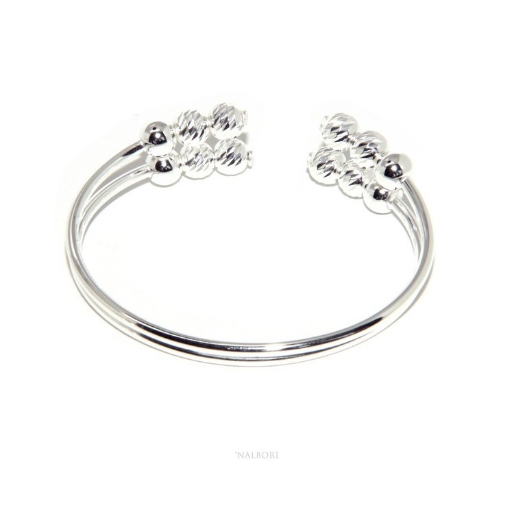 NSA|SILVER 925: Bracelet female slave open double opposite 'diamond balls