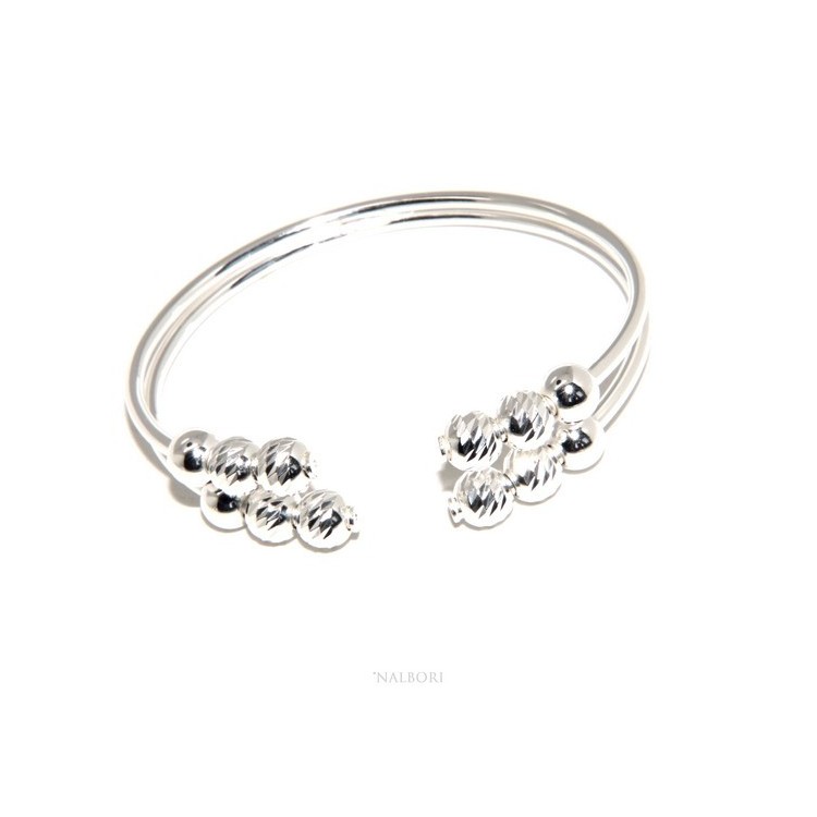 NSA|SILVER 925: Bracelet female slave open double opposite 'diamond balls
