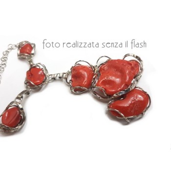 NSA|Collana collier argento 925 linea capri con grandi gemme corallo verace rosso del mediterraneo