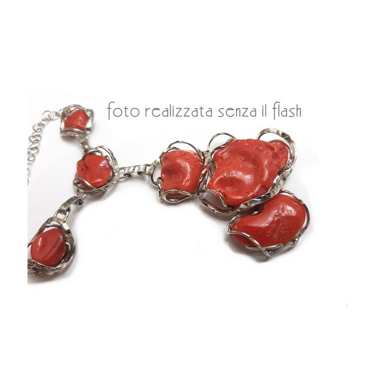NSA|Necklace silver necklace 925 silver capri with large coral gems veracious red from the Mediterranean