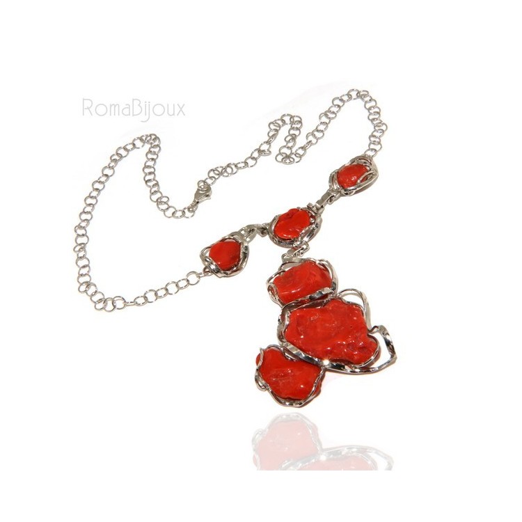 NSA|Necklace silver necklace 925 silver capri with large coral gems veracious red from the Mediterranean