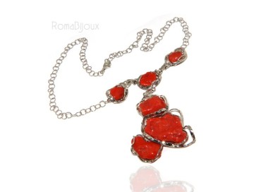 NSA|Necklace silver necklace 925 silver capri with large coral gems veracious red from the Mediterranean