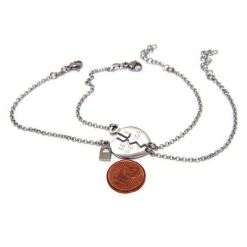 NSA|NALBORI double hypoallergenic steel bracelet he her heart "best friends" key padlock