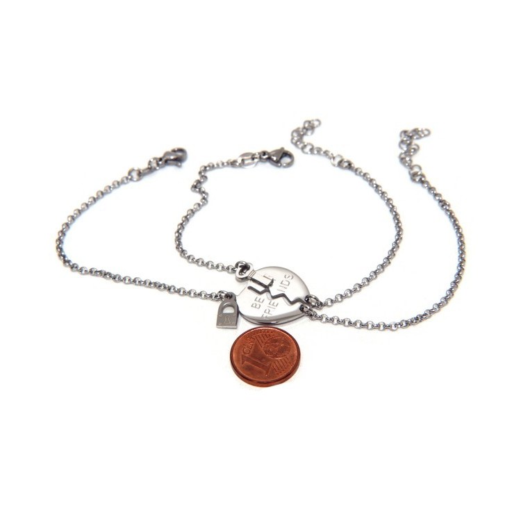NSA|NALBORI double hypoallergenic steel bracelet he her heart "best friends" key padlock