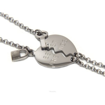 NSA|NALBORI double hypoallergenic steel bracelet he her heart "best friends" key padlock