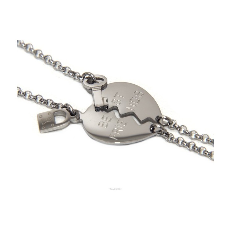 NSA|NALBORI double hypoallergenic steel bracelet he her heart "best friends" key padlock