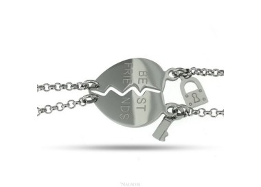 NSA|NALBORI bracciale acciaio anallergico doppio lui lei cuore "best friends" lucchetto chiave