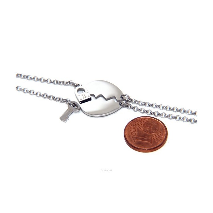 NSA|NALBORI double hypoallergenic steel bracelet he her heart key padlock