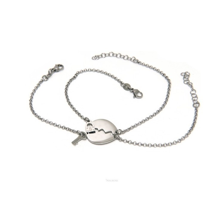 NSA|NALBORI double hypoallergenic steel bracelet he her heart key padlock