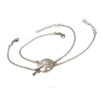 NSA|NALBORI double hypoallergenic steel bracelet he her heart pierced key padlock