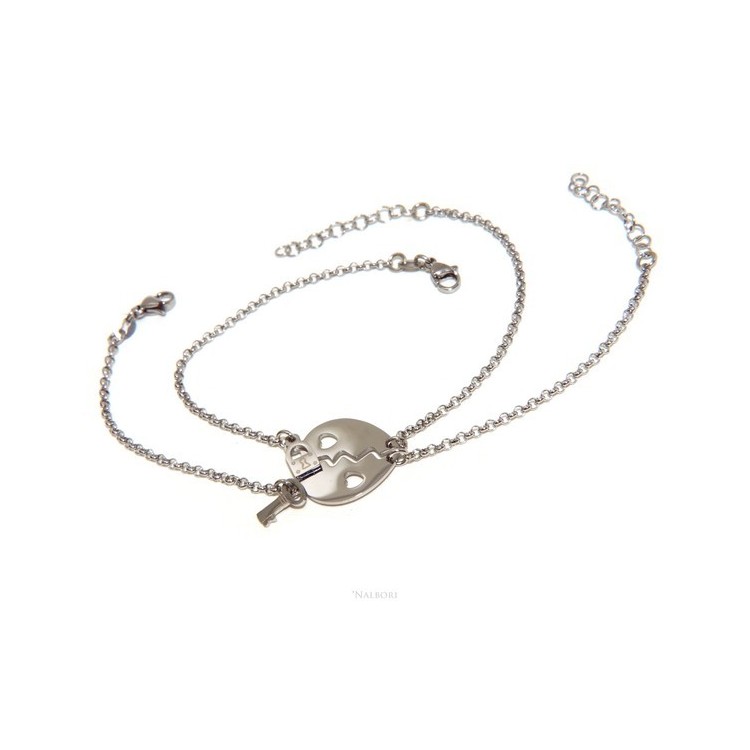 NSA|NALBORI double hypoallergenic steel bracelet he her heart pierced key padlock