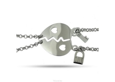 NSA|NALBORI double hypoallergenic steel bracelet he her heart pierced key padlock