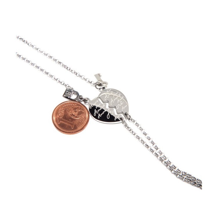 NSA|NALBORI double hypoallergenic steel bracelet he her heart written "love" key padlock