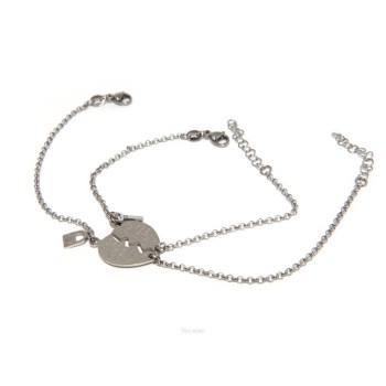 NSA|NALBORI double hypoallergenic steel bracelet he her heart written "love" key padlock