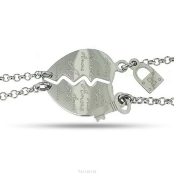 NSA|NALBORI double hypoallergenic steel bracelet he her heart written "love" key padlock