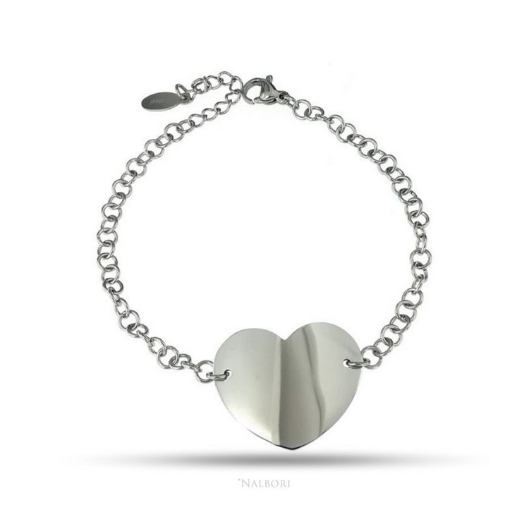 NSA|NALBORI anallergic steel bracelet rolo 'with big heart in the center