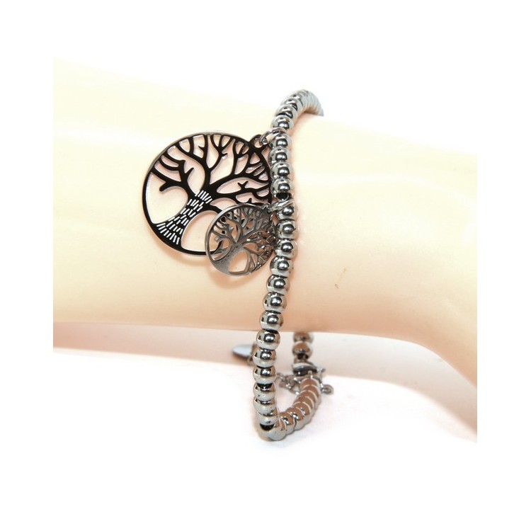 NSA|NALBORI bracelet anallergic steel balls with tree of life pendant