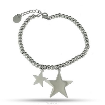NSA|NALBORI bracciale acciaio anallergico palline con ciondolo stella e stellina