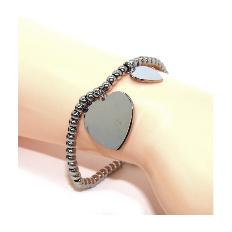 NSA|NALBORI bracelet anallergic steel balls with big and small heart pendant