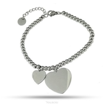 NSA|NALBORI bracelet anallergic steel balls with big and small heart pendant