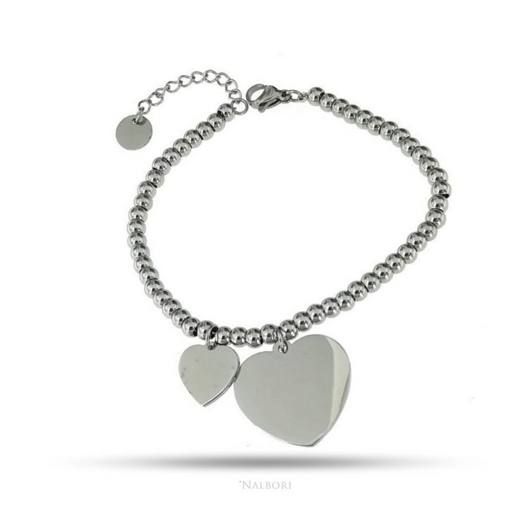 NSA|NALBORI bracelet anallergic steel balls with big and small heart pendant