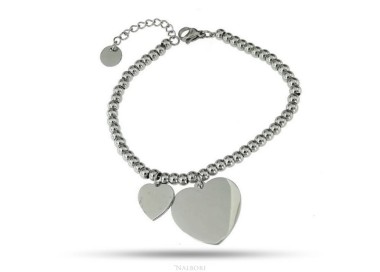 NSA|NALBORI bracelet anallergic steel balls with big and small heart pendant