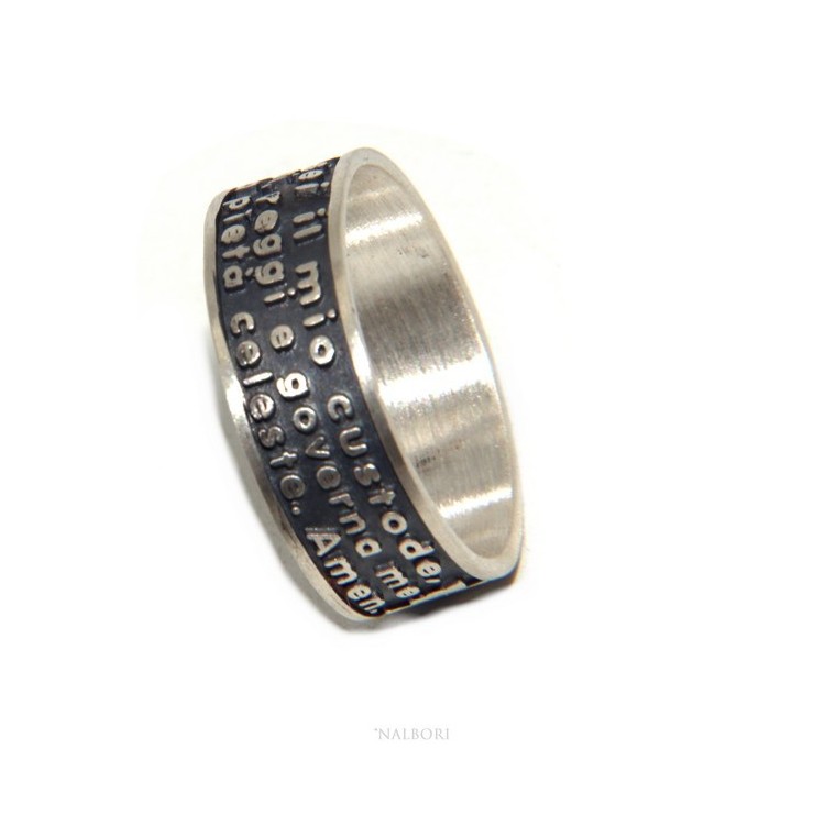 NSA|Anello Argento 925 da uomo donna fascia preghiera Angelo di Dio italiano  Serie Mistika di Nalbori