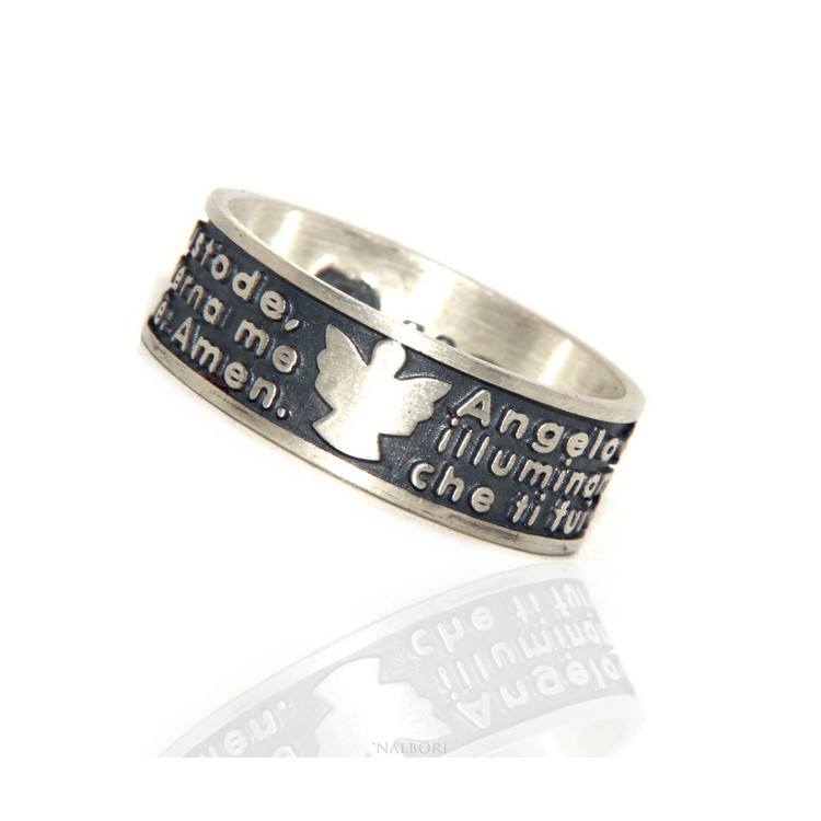 NSA|Silver 925 ring for men women band prayer Angel of God Italian