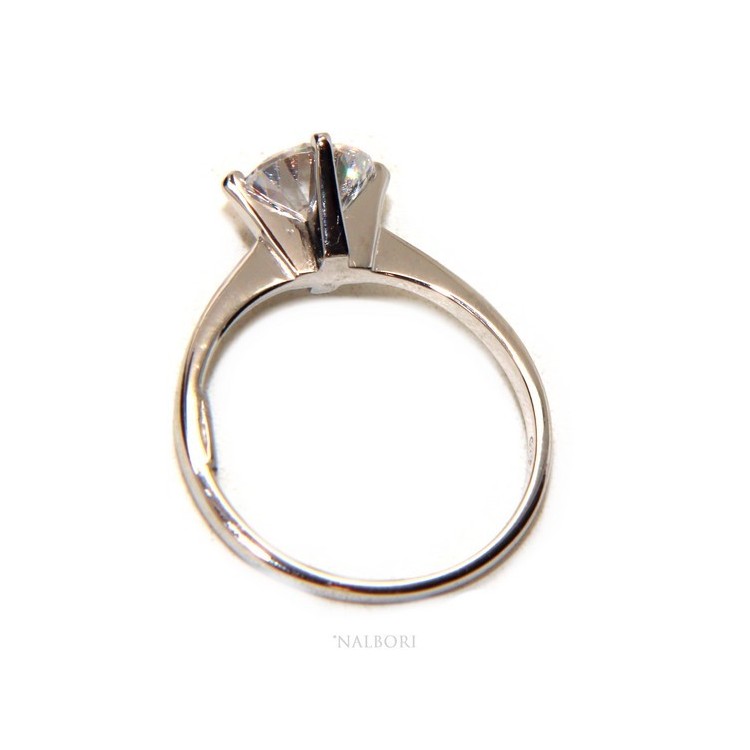 NSA|Argento 925 Rodiato : Solitario con zircone da 7 mm taglio brillante