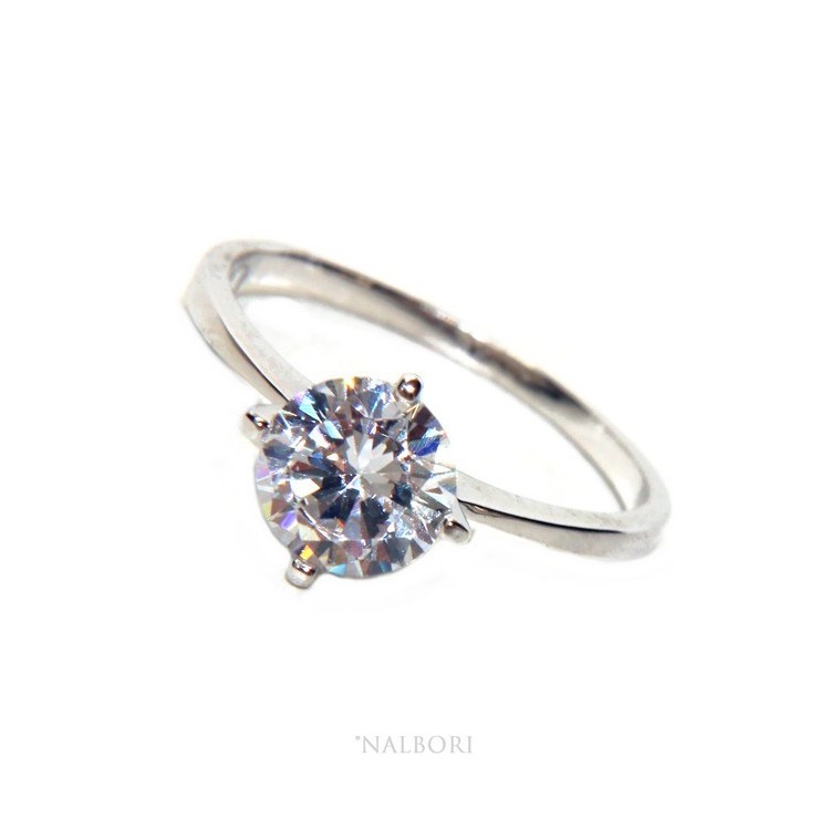 NSA|silver 925 Rhodium: Solitaire with zircon 7,0 mm brilliant cut