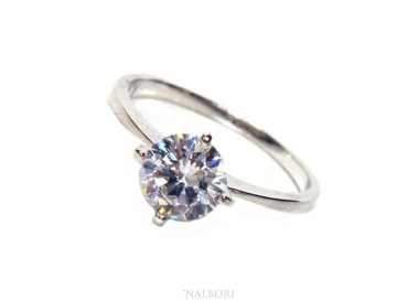 NSA|Argento 925 Rodiato : Solitario con zircone da 7 mm taglio brillante