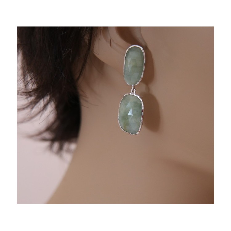 NSA|Earrings in 925 silver natural corundum faceted emerald root faceted