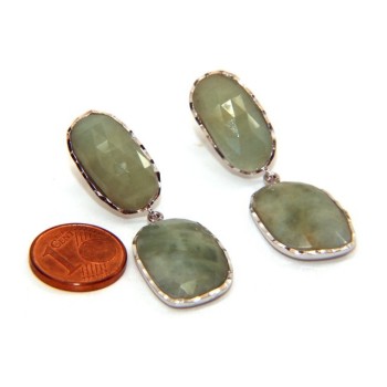 NSA|Earrings in 925 silver natural corundum faceted emerald root faceted