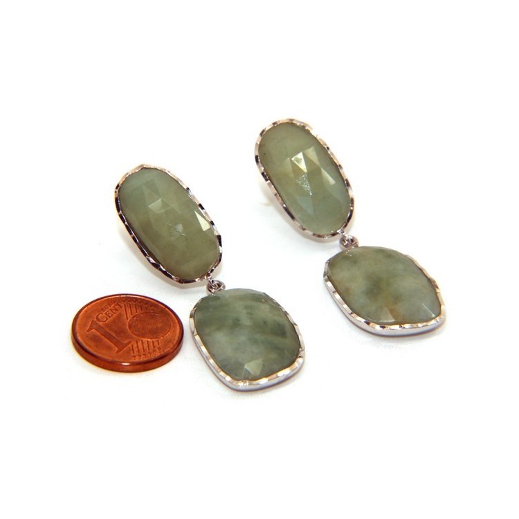NSA|Earrings in 925 silver natural corundum faceted emerald root faceted