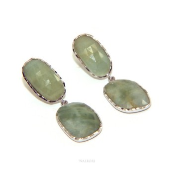 NSA|Orecchini in Argento 925 pendenti corindone naturale radice smeraldo sfaccettato