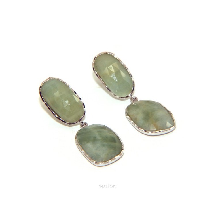 NSA|Earrings in 925 silver natural corundum faceted emerald root faceted