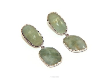 NSA|Earrings in 925 silver natural corundum faceted emerald root faceted