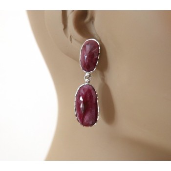 NSA|Earrings in 925 silver faceted natural corundum ruby root pendants