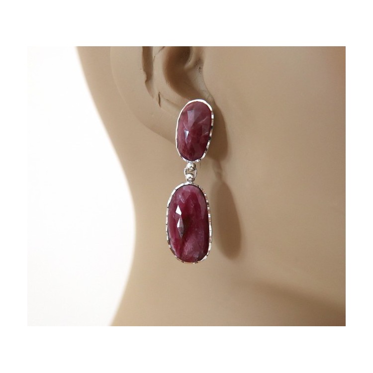 NSA|Earrings in 925 silver faceted natural corundum ruby root pendants