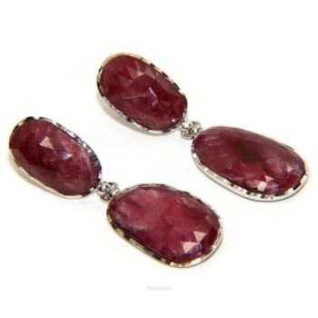 NSA|Earrings in 925 silver faceted natural corundum ruby root pendants