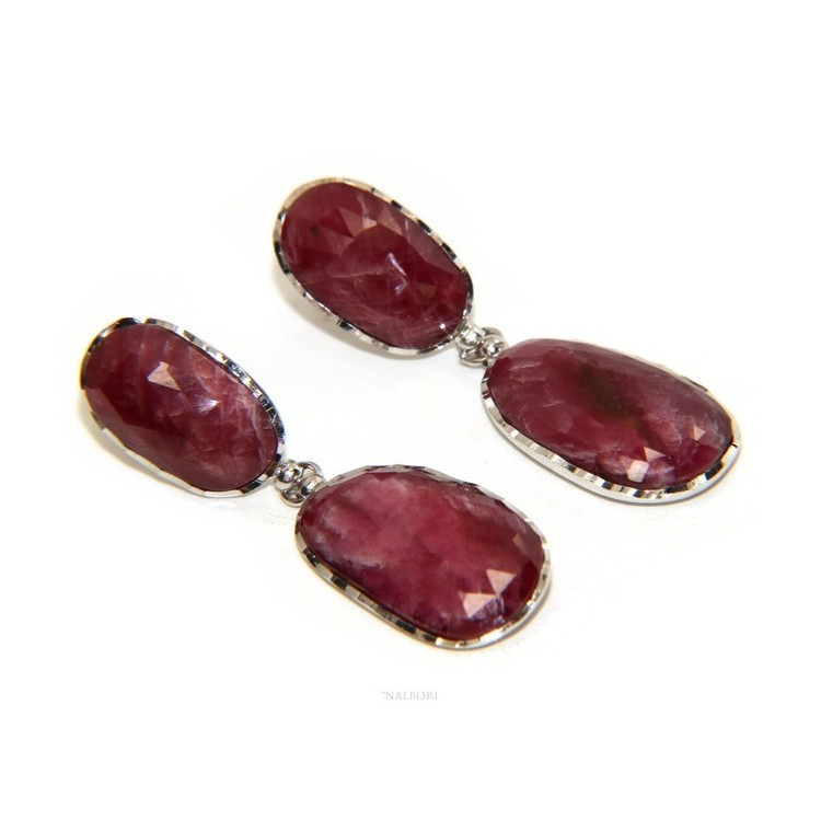 NSA|Earrings in 925 silver faceted natural corundum ruby root pendants