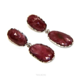 NSA|Earrings in 925 silver faceted natural corundum ruby root pendants