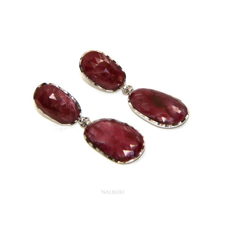 NSA|Earrings in 925 silver faceted natural corundum ruby root pendants
